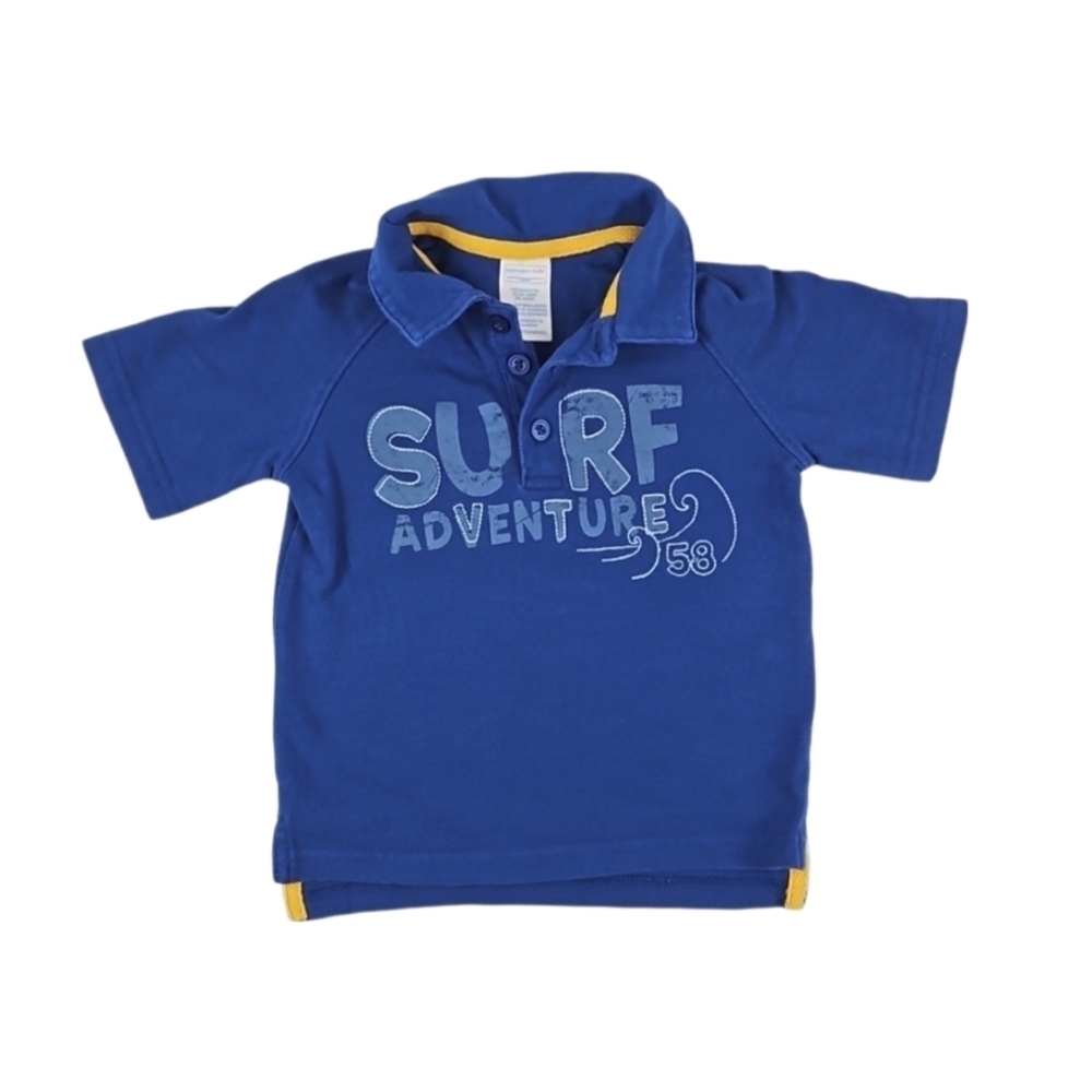 24 Months Blue Surf Adventure Polo Shirt Short Sleeve Vintage Baby 24M Toddler
